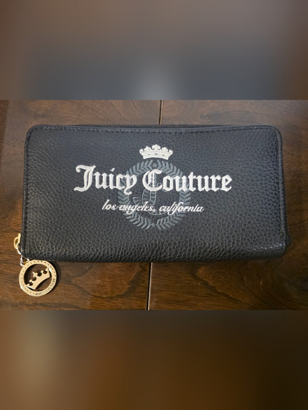 Juicy Couture Black Embroidered Light Gray Logo - Zipper Wallet